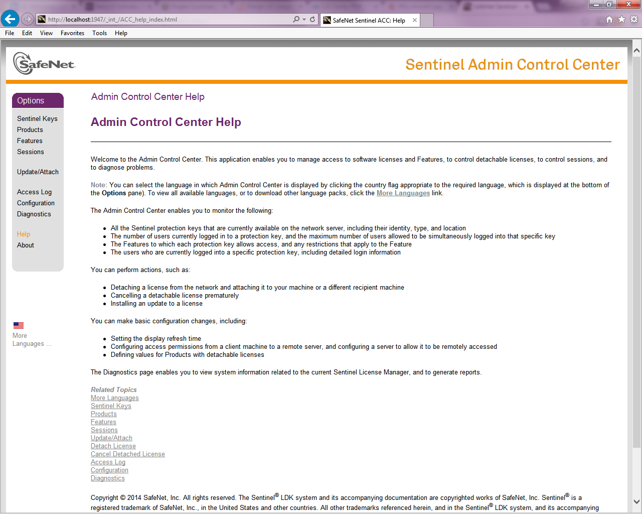 Main Page of Admin Control Center