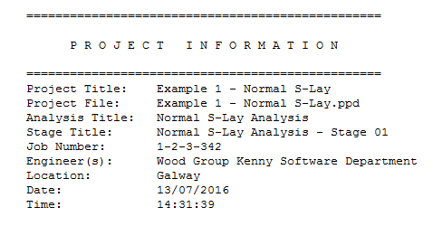Project Information in Tabular Output File