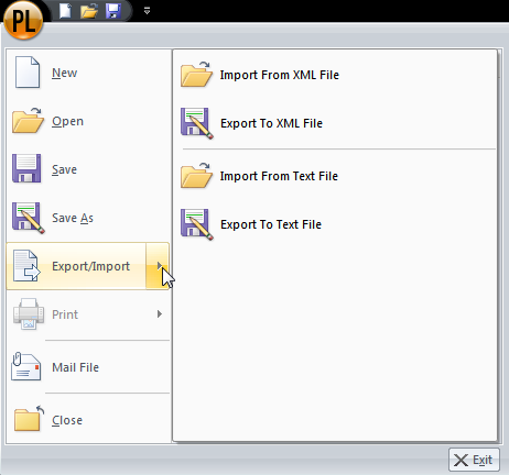 PipeLay Start Menu - Export/Import
